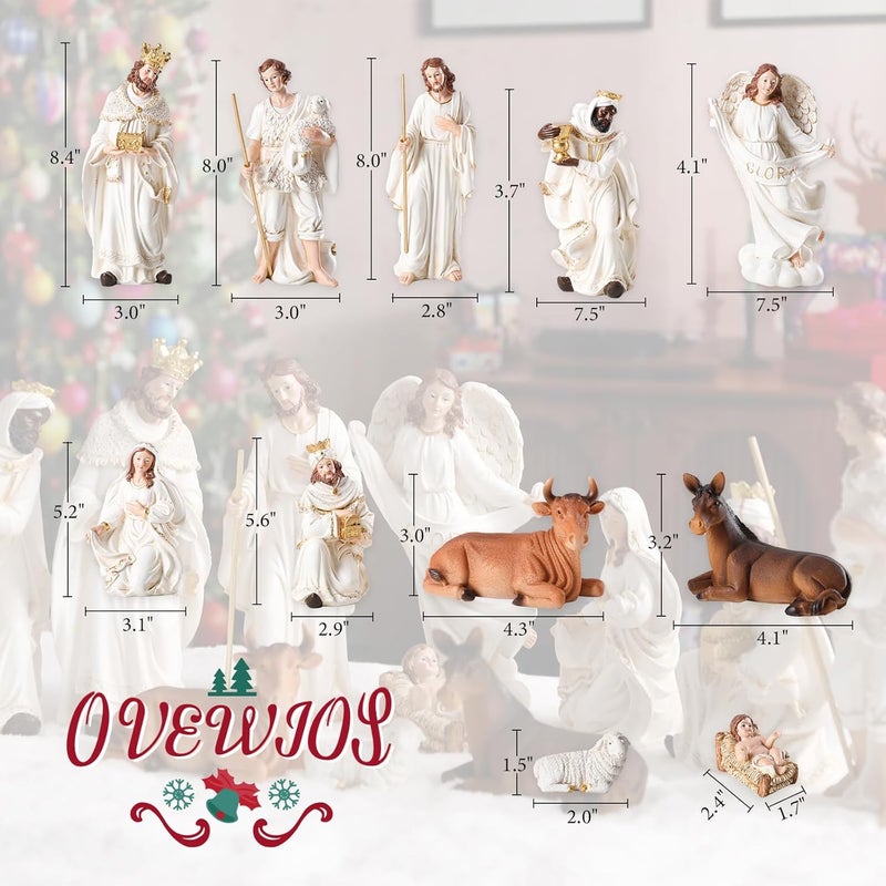 Ovewios Christmas Nativity Set Figurine,Hand Resin Craft Statue Nativity Scene Indoor,Baby Jesus Holy Family Firguines Statue, Nativity Sets for Christmas Indoor, 11 Pcs - Image 2